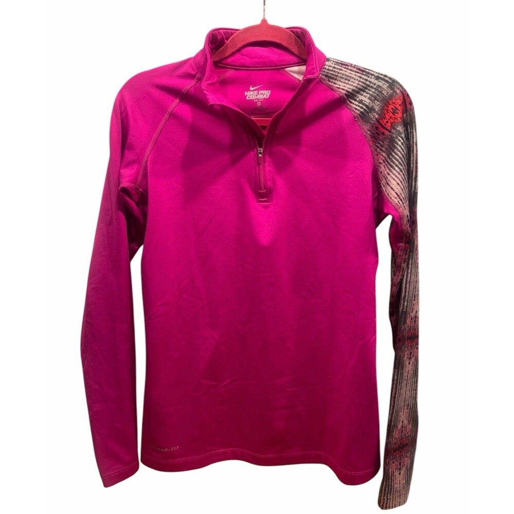 NIKE PRO COMBAT Women's Size M PURPLE Fitted 1/4 Zip Shirt